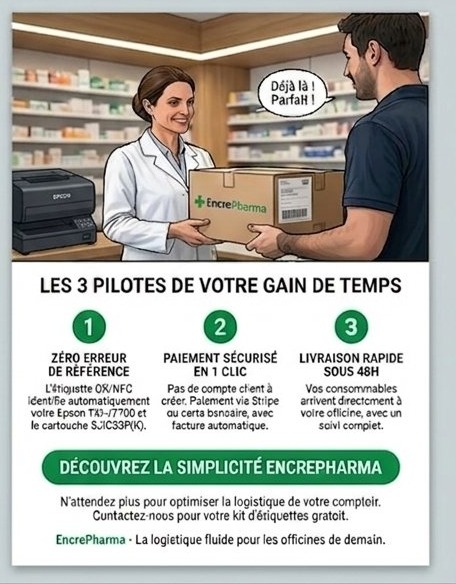 Les 3 avantages EncrePharma — zéro erreur, paiement simple, livraison rapide